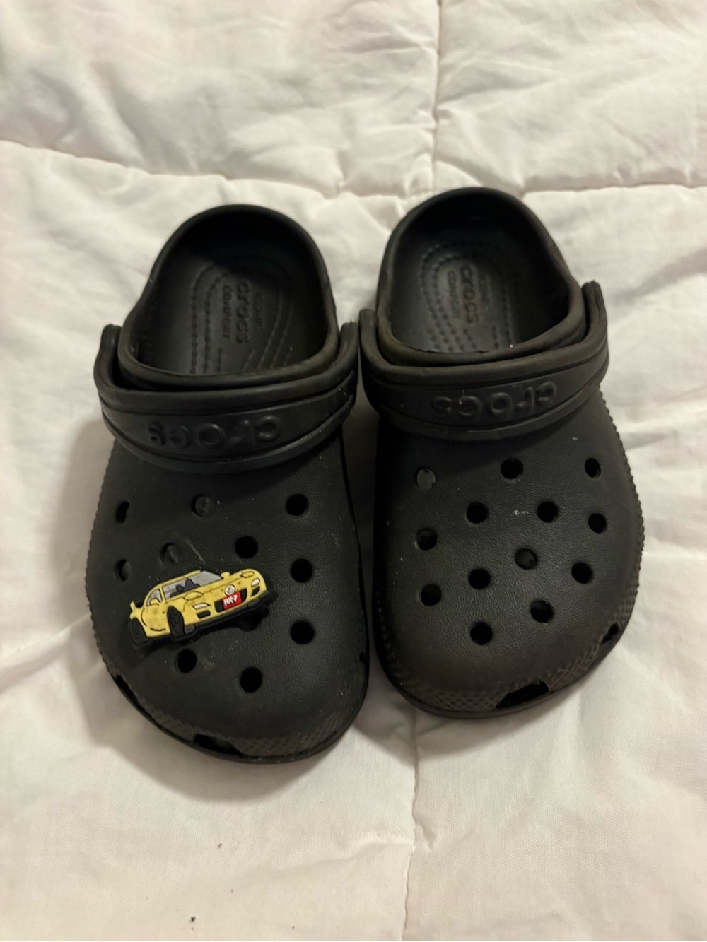 CROCS Kids Black Clogs with Yellow Car Charm